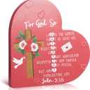 RattanView Valentine's Day Christian Wooden Heart Block John 3: 16 Bible Verses Wooden Love Sign 6'' Tabletop Shelf Decor for Farmhouse Valentines Party Tiered Trays Gift