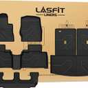 LASFIT Floor Mats & Cargo with Backrest Mat for Ford Explorer 7 Seats 2020-2025 2026 7 Passenger(Not Fit 6 Seats), Custom Fit All Weather Protector TPE Easy Clean Floor Liners, 5pcs Full Set Black