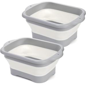 Nicunom 2 Pack Collapsible Wash Basin, 11L Large Collapsible Dish Tub with Drain Plug 3 Gallons Portable Sink Dish Basin Foldable Dishpan Space Saving for RV, Camping Dish Washing Tub