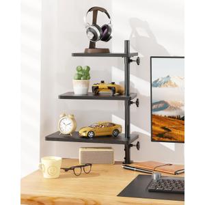 3 Tiers Clamp On Desk Shelf, 360 Angle Adjustable Desktop Shelf Organizer for Home Office Gaming Room, No Drill Desk Extender Adapt to 0.4-2.16 inches Table Thick, Black
