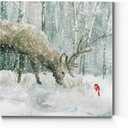 Renditions Gallery Reindeer and Cardinal Wall Art, Cute Christmas Artwork, Snowy Winter Forest, Scenic Nature, Premium Gallery Wrapped Canvas Decor, Ready to Hang, 24 in H x 24 in W, Made in America