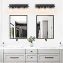4-Light Bathroom Lighting Fixtures over Mirror, Matte Black Vanity Lights with Square Transparent Glass Shade. Modern Bathroom Vanity Light for Mirror Kitchen, Living Room, Gallery, Hallway