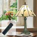 Tiffany Style Lamp,White with Leaf,Remote Brightness & Temp Control
