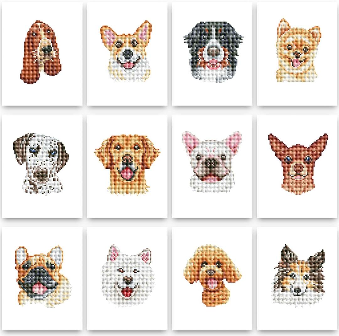PeakLuv 12 Pcs Dog Small Diamond Art Kits, Puppy Mini Diamond Painting Kits for Adults Beginners, 5D DIY Square Drill Diamond Dots, Quickly Finishable Animal Gem Art for Home Wall Desktop Decor, 6X7in