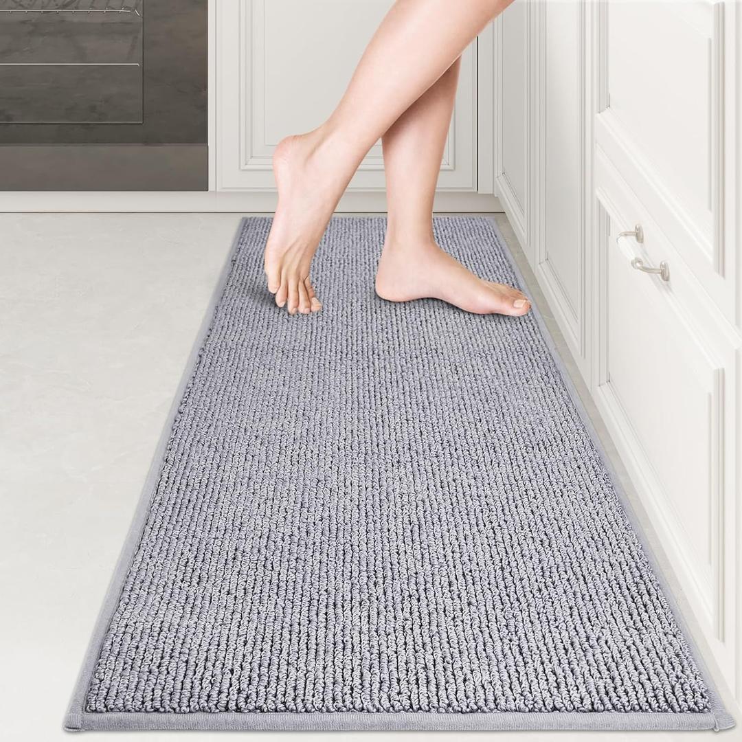 PURRUGS Machine Washable Kitchen Rug 17" x 48", Non-Slip/Skid Kitchen Runner Rugs & Floor Mats, Super Absorbent Soft Area Rugs for Sink, Kitchen & Laundry, Rolled Packaging, Grey