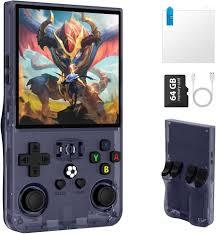 R36MAX Retro Handheld Game Console, Retro Gaming Console 4.0'' IPS HD Screen, Portable Video Game Console with Open Linux System & 4000mAh Battery (Transparent Gray 64GB)