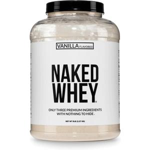 NAKED Vanilla Whey Protein Powder - All Natural Grass Fed Whey Protein Powder, Vanilla Flavor, Organic Coconut Sugar, 5Lb Bulk, GMO-Free, Soy Free, Gluten Free - 61 Servings