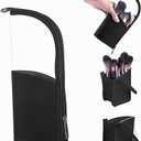 Travel Make-up Brush Holder Organizer BagClear Plastic&Oxford Cosmetic Zippered CasePortable Waterproof Stand-Up Makeup Brush Pouch, Professional Artist Small Toiletry Cup (Black)