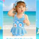 Kucnuzki Baby Girl Swimsuit Newborn One Piece Bathing Suit Bow Tie Bikini Tankini Infant Swimwear with Hat (Blue, S)