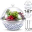 Iced Salad Bowl Large Chilled Serving Bowl 4 Tier Cold Serving Tray Dishes with Lids Veggie Platter with 4 Spoons for Party Buffet to Keep Fruit Food Potato Pasta Cold(26 cm)