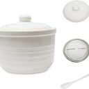 Ceramic Bacon Grease Container with Stainless Steel Strainer,Cooking Oil Storage Can 17oz(White), Medium