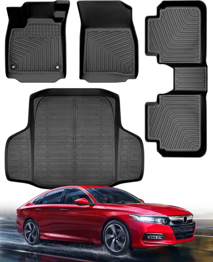 All Weather Floor Mats Cargo Liner for Honda Accord 2026 2025 2024 2023 (Include Hybrid) for Accord LX/Sport/EX-L/Touring Accessories Waterproof Nonslip Custom Front Rear Trunk Carpet Rug Set