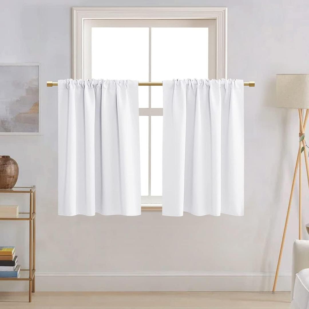 PANELSBURG White Short Tier Curtains 24 Inch Length for Laundry Room,Cafe Cabinet Curtains for Small Kitchen Bathroom Window,24 Inches Long