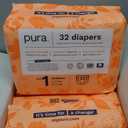 Pura Hypoallergenic Diapers, Size 1 (4-11 lbs), Monthly Pack, Totally Chlorine Free, Wetness Indicator, Suitable for Sensitive Skin, Soft Cotton Comfort, Overnight, 6 Packs of 32 (192 Baby Diapers)
