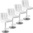 Sweetcrispy Bar Stools Set of 4, Armless PU Leather Adjustable Swivel Barstools, Hydraulic Kitchen Counter Height Thickened Seat Cushion Square Island Countertop Chairs with Back - Modern White