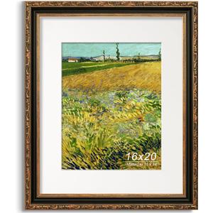 16x20 Picture Frame, Ornate Embossing Frame with Paper Mat and Plexiglass, Fit for 16x20 without Mat or 11x14 with Mat, Wall Mounting Display for Art Prints, Black and Antique Gold, 1 Pack