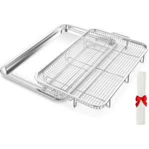 Air Fryer Basket for Oven, OPENICE 18.6" x 12.8" Air Fryer Basket and Tray Set, Extra Large Stainless Steel Air Fryer Pan Crisper Tray for Crisping Fried, Chicken, Bacon