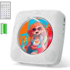 Gueray CD Player Portable Rechargeable: CD Players for Home Portable CD Player with Bluetooth & Dual Speakers 1800mAh with LCD Screen Display Boombox FM Radio USB Type-c MP3 Music Player (Light White)