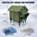Newget Heated Cat House for Outside, Winter Insulated Cats House with Heated Pad, Waterproof Weatherproof Cat Shelter for Outdoor Indoor Cats, Cozy Elevated Feral Cat House Bed Green 21x19.4x16.5 in