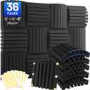 36 Pack Curved Acoustic Foam Panels 3" x 12" x 12" Sound Proof Foam Panels Soundproofing Noise Cancelling Wedge Panels for Home Office Recoding Studio with 240 PCS Double-Side Adhesive