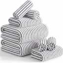 8 Pcs Oversized Bath Towels Set for Adults 40 x 80 Inches Extra Large Black & White Striped Bathroom Sheets Jumbo Shower Towel Quick Dry Absorbent Soft Microfiber for Hotel Bathroom