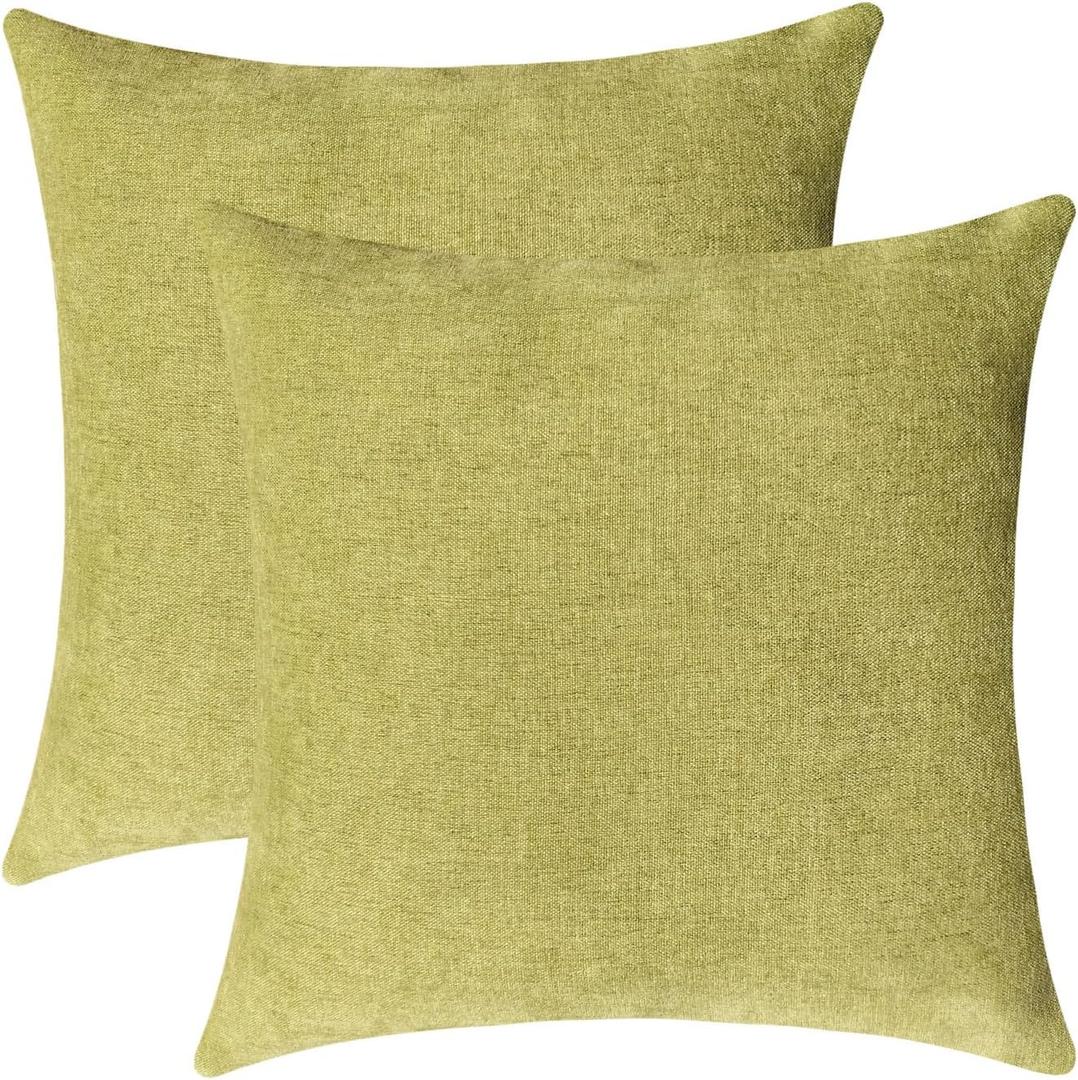 Jeneoo Decorative Grass Green Throw Pillow Covers Square Chenille Comfy Solid Cushion Couch Cases for Home Livingroom Sofa Decor (Set of 2, 18 x 18 Inches)