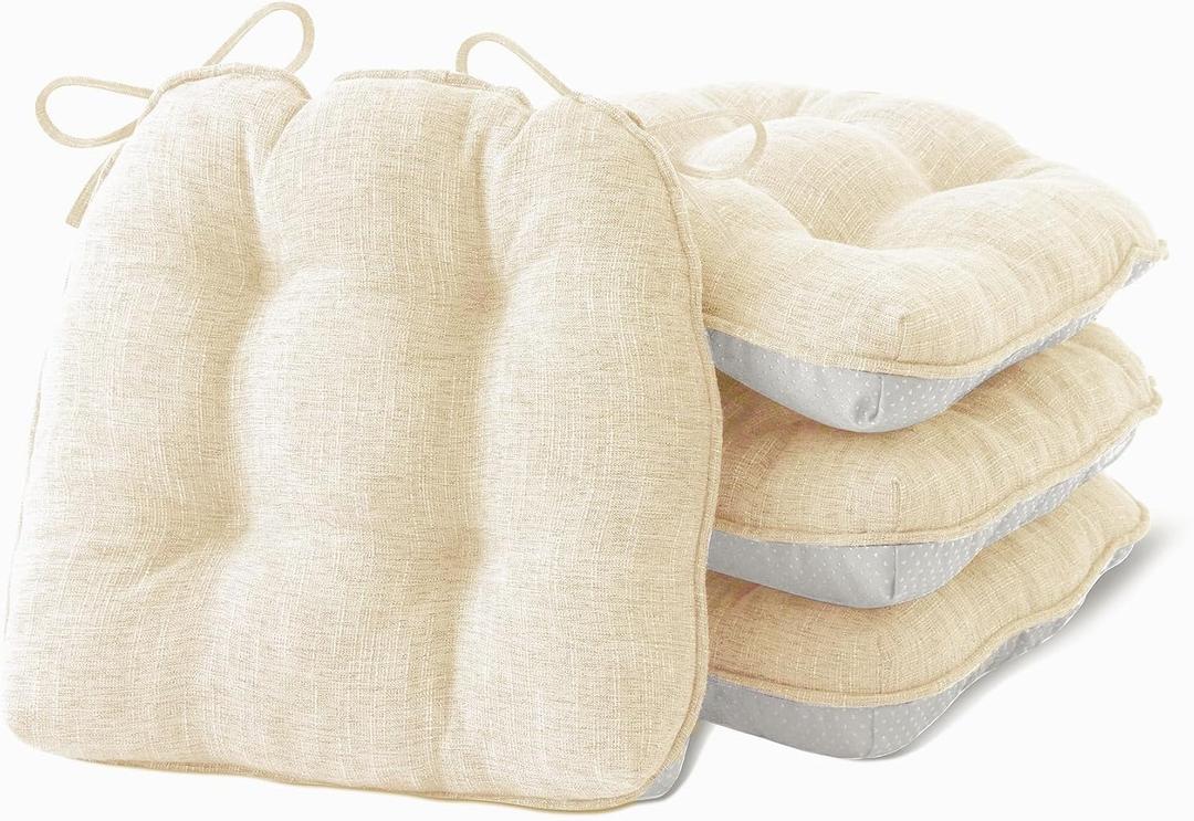 IPYNBAP Chair Cushions for Dining Chairs Set of 4, Kitchen Chair Cushions, Chair Pads with Ties and Non Slip Backing, Tufted Memory Foam Seat Cushion 4 Pack, 15.5" x 15.5" x 4", Cream