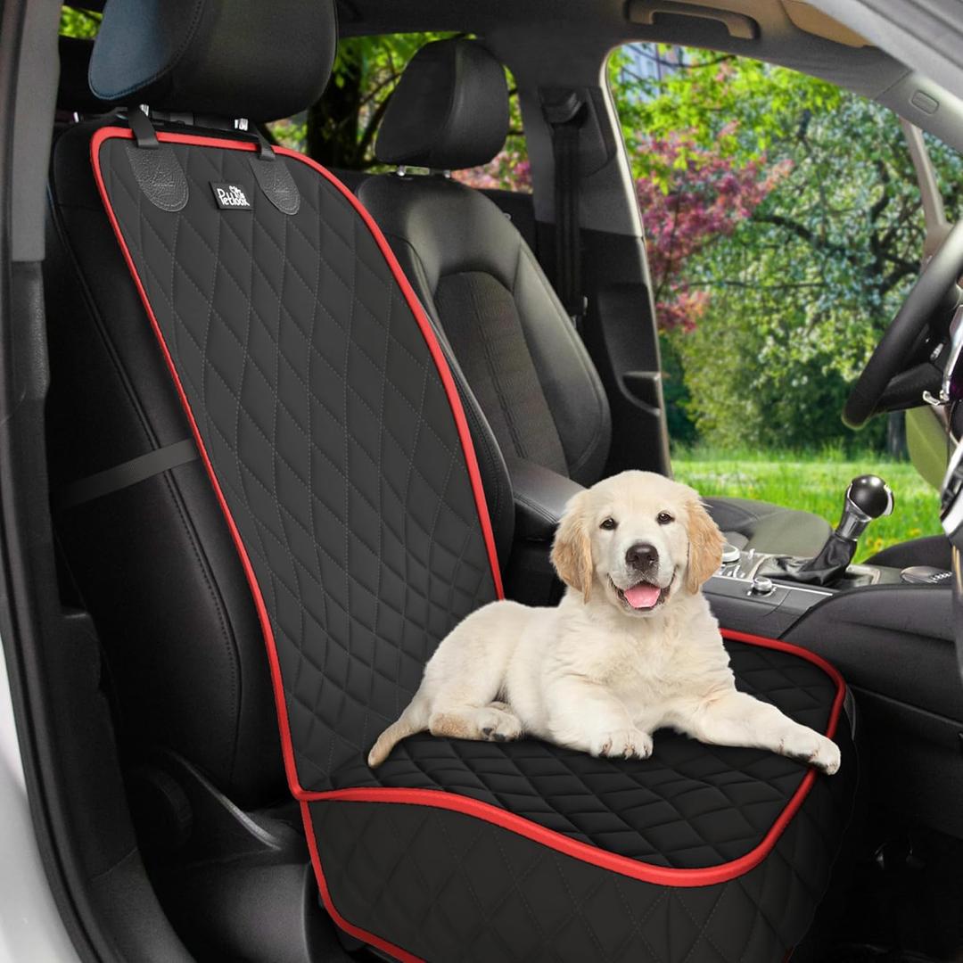 Front Seat Dog Cover for Car, Truck & SUV - Waterproof, Non-Slip Pet Car Seat Cover for Dogs - Durable, Easy to Install & Clean, Front Passenger Seat Protector for Pets & Vehicles (Red)