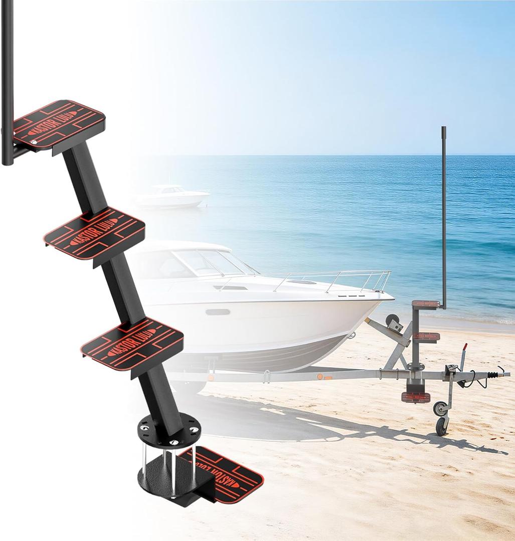Heavy Duty Boat Trailer Steps with Safety Handle, EVA Anti-Slip Mat, 700 Lbs Capacity, 4 Step Tongue Ladder with Handle, Easy Installation, Universal Fits for Trailers Tongue Steps