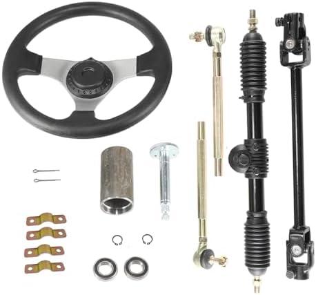 300mm Steering Wheel,Gear Rack Pinion Tie Rod Rack,320mm Adjustable Shaft Assembly compatible with Buggy 110cc Go Kart Golf UTV ATV Accessories