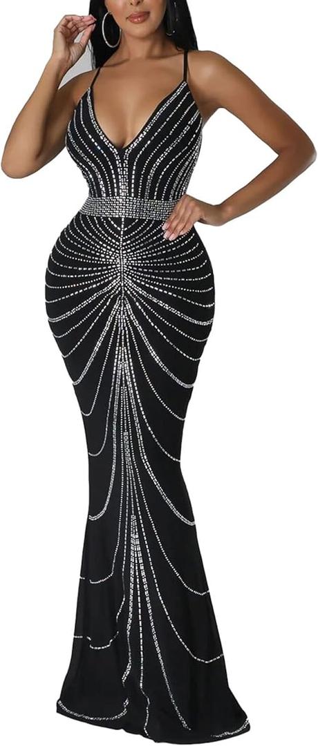 Nagfar Women Rhinestone and Sequin Birthday Party Sexy Club Night Out Holiday New Years Formal Dress, XXL