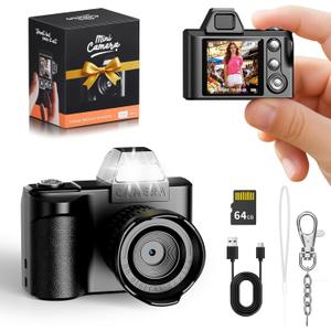 Mini Keychain Digital Camera -Maxmango 1080P HD Video & 64GB Card Small Tiny Retro Camera, 1.3'' HD Screen Camera for Travel Study Recording,Ideal Gift