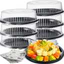 Tessco for you 6Pcs Heavy Duty Serving Tray with Lids, Black Round, 16 Inch