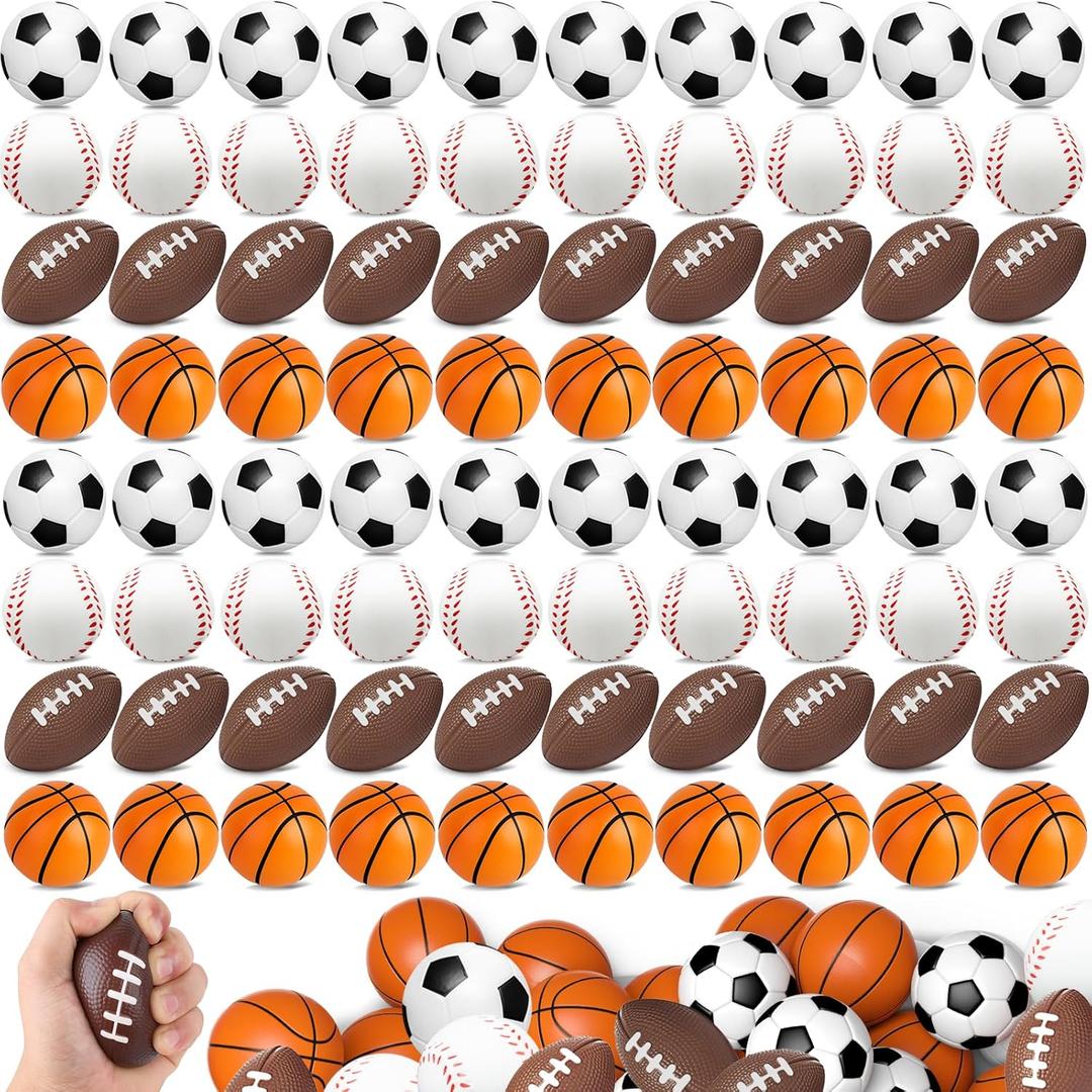 96 Pieces Sports Stress Balls for Kids Mini Footballs Ball, Soccer, Basketball, Baseball Foam Squeeze Stress Balls for Anxiety Relief Relaxation, Sport Party Favor Class Prize Birthday Pet Toys