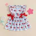 Sprifallbaby Toddler Girl 4th of July Dress USA Flag Print Ruffle Sleeves Baby Girl Dresses Girl Fourth of July Outfit (Blue, 9-12 Months) (Blue)