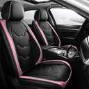 otoez Car Seat Covers Full Set, 5 Seat Pink Leather Seat Cover for Car, Waterproof Automotive Front and Back Seat Protectors for Most Sedens Trucks SUVs, Black & Pink (No Pillows)