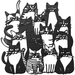 Tandefio Metal Cat Wall Art Decor Cute Black Iron Cat Silhouette Signs Home Decor Hanging for Living Room Bedroom Kitchen Office Patio Decoration