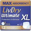 LivDry Ultimate XL Adult Incontinence Underwear, Max Absorbent Adult Diapers with Leak Protection, X-Large, 12-Pack 