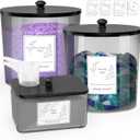 COAZEX 3 Pack Laundry Powder Container & Dryer Sheet Holder, Plastic Laundry Room Organization and Storage Jars with Lids, Labels & Scoops for Powder, Detergent, Scent Booster (Black)