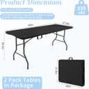 2 Pack 5 Feet Portable Folding Table Black, Steel Legs Fold-in-Half with Carrying Handle Rectangular Plastic Foldable Table for Party, Wedding, Camping, Picnic, Dining, Indoor Outdoor Events (Black)