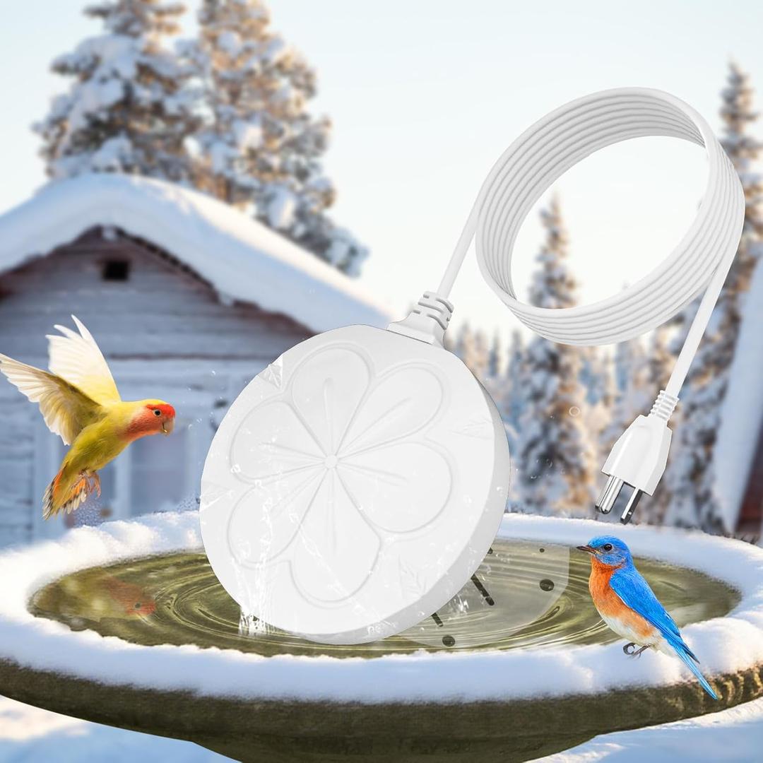 kapwall 110W Bird Bath Heater for Outdoors in Winter–Submersible Pond Deicer,Cast Aluminum Thermostatic Chicken Water Heater,Power Cord 4.92 Ft/1.5M(White)