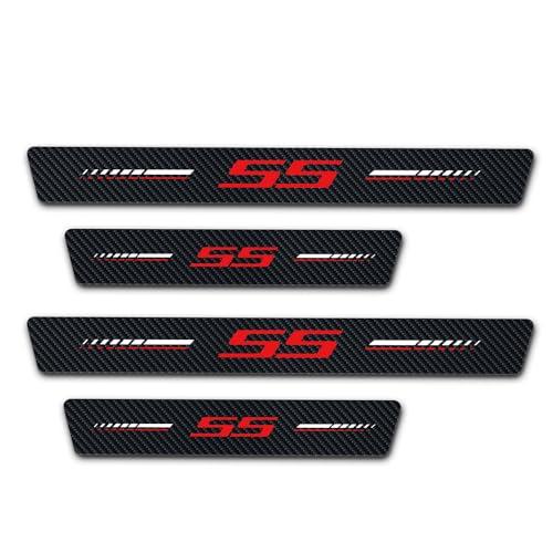 Annloysky 4Pcs Door Sill Plate Protectors Compatible with Chevy Camaro SS Car Accessories, Carbon Fiber Leather Door Sill Stickers for Camaro SS Auto Accessories