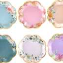Winoo Design Floral Paper Plates - 48 PK - 9 Inch Flower Party Plates Floral Disposable Plates for Tea Party Baby Shower Brial Shower Birthday Wedding