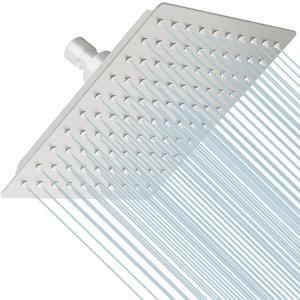 BESy 8 Inch Rain Shower Head, 8" Square Rainfall & High Pressure Stainless Steel Bath Shower Head, 1/16" Ultra Thin, Waterfall Full Body Coverage with Silicone Nozzle, Non Fingerprint Brushed Finish