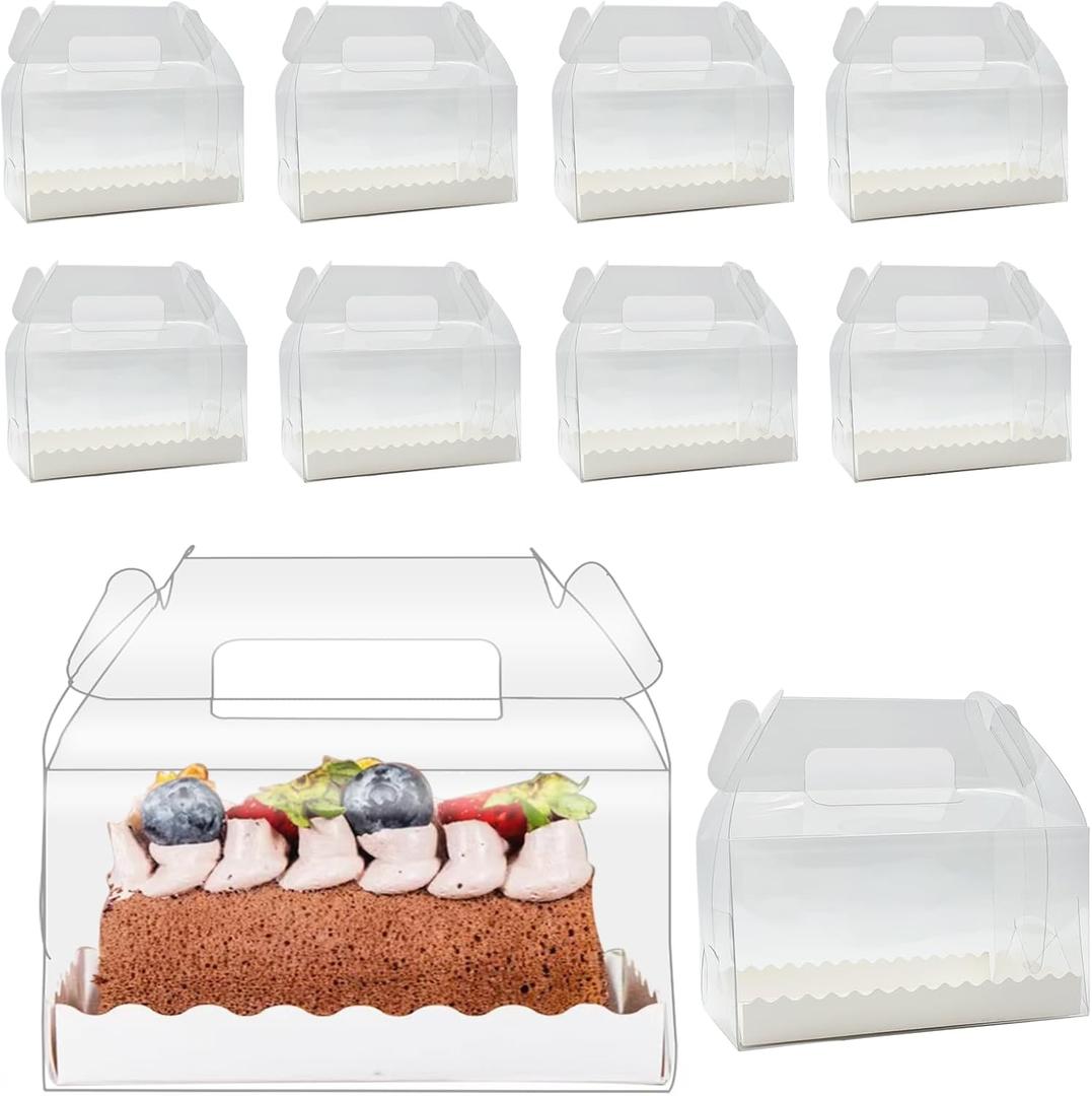 30 Pcs 6.3 Inch Clear Roll Cake Gable Boxes with Handle & Cake Boards, Transparent Plastic Gift BoxesEasy Carrying Pastry Containers for Bakery Christmas Wedding (Medium)