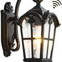 JOKAONOTL Dusk to Dawn Outdoor Wall Lights 17.1" H Large Exterior Lighting Fixtures Black Porch Light Waterproof Roman Wall Lantern with Water Ripple Glass for House Garage Patio