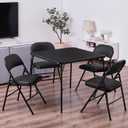 VECELO Folding Card Table and Chair Set of 5 Portable with Padded Tabletop, No Assembly Required, Black, 5 Piece Set
