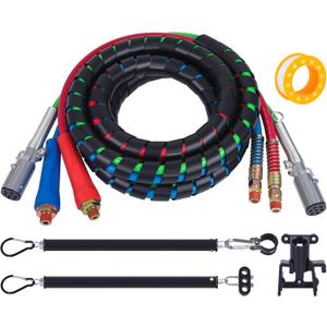 CheeMuii 15 FT Semi Truck Air Lines Kit with 2 PCS 16" Single Tender Spring Kit and Gladhand Holder 3IN1 Red & Blue Air Hoses ABS Electric Power Line Kit for Truck Trailer Tractor