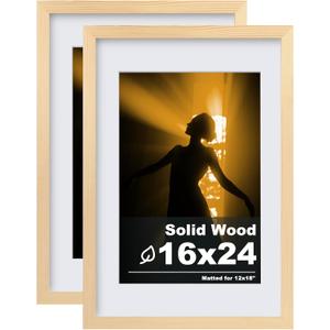 Egofine 16x24 Picture Frame Set of 2 Made of Solid Wood Covered by Plexiglass, Table Top Display and Wall Mounting Photo Frame, Natural Wood