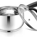 E-far 2 Quart Saucepan with Lid, Tri-Ply Base Stainless Steel Small Sauce Pan with Stay-Cool Handle, Non-toxic Kitchen Cooking Sauce Pot, Compatible with All Cooktops, Dishwasher Safe
